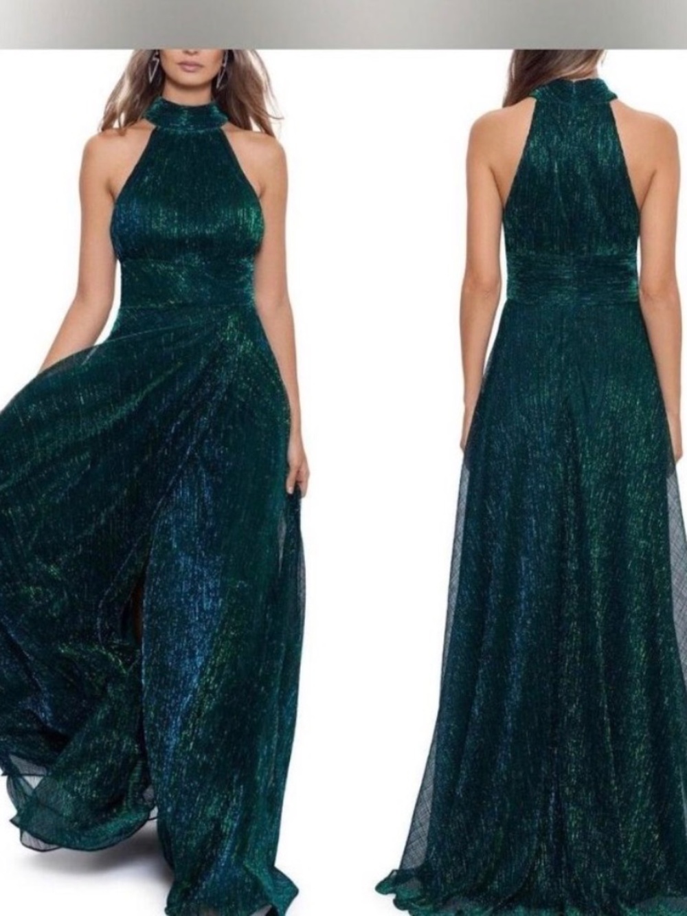 Betsy and adam long green mock neck dress 4